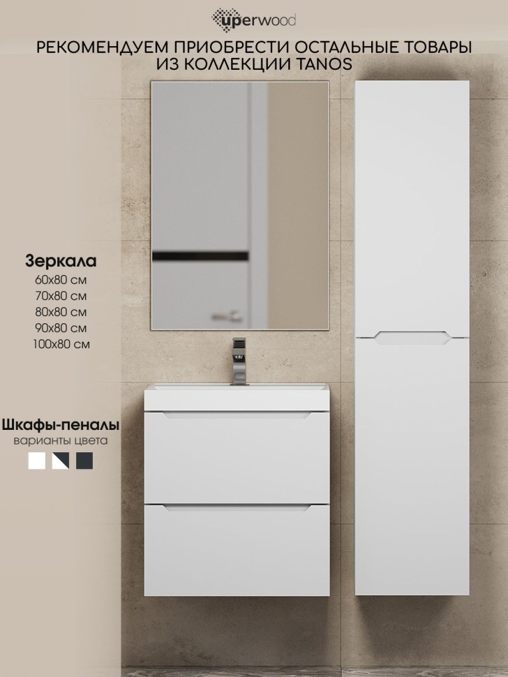 Тумба под раковину для ванной Uperwood Tanos 50 см, подвесная, белая матовая