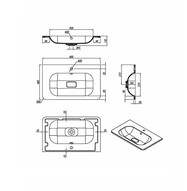 Раковина накладная для ванной Uperwood Luna 60х36х11,5 см, овальная, белая глянцевая