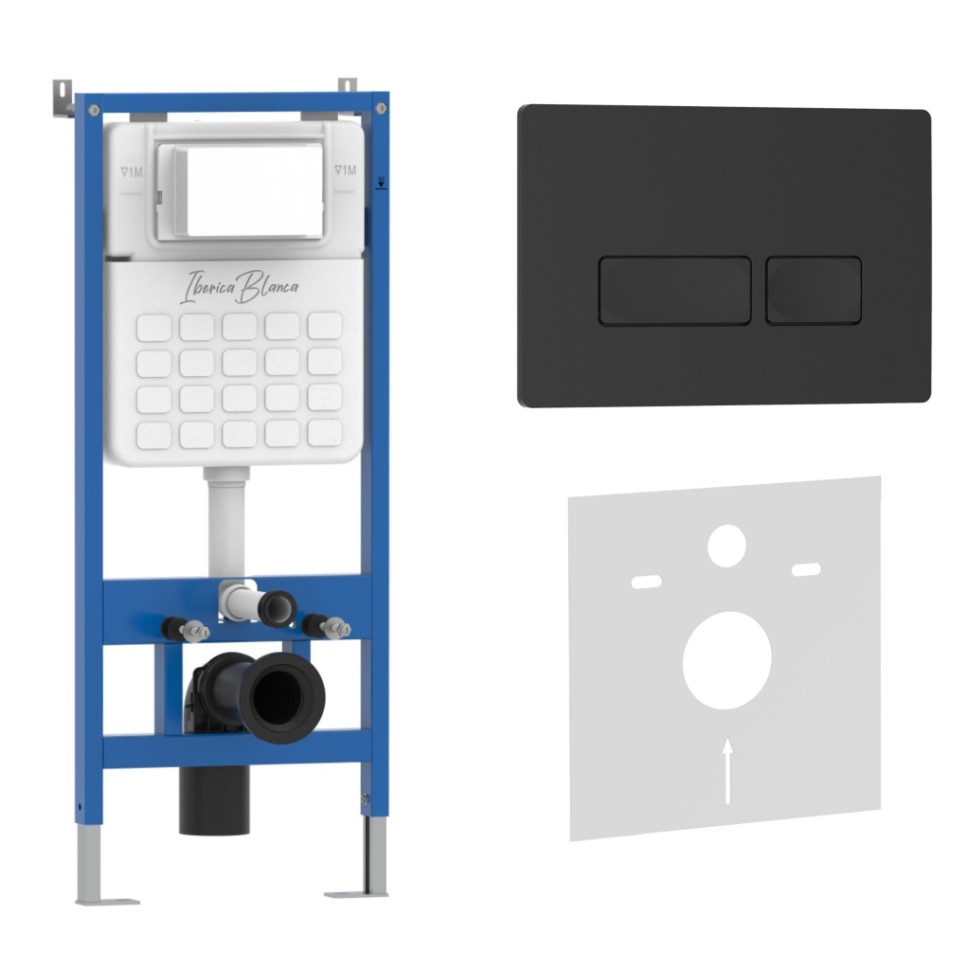 Комплект 2в1 IBERICA BLANCA инсталляция SILENCIO, кнопка смыва ESTI-R черный матовый (IB001.212)