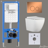 Комплект 3в1 IBERICA BLANCA инсталляция SILENCIO, унитаз BILBAO ALTO белый, кнопка смыва INOX-О розовое золото глянцевое (IB001.BLA.231.8171)