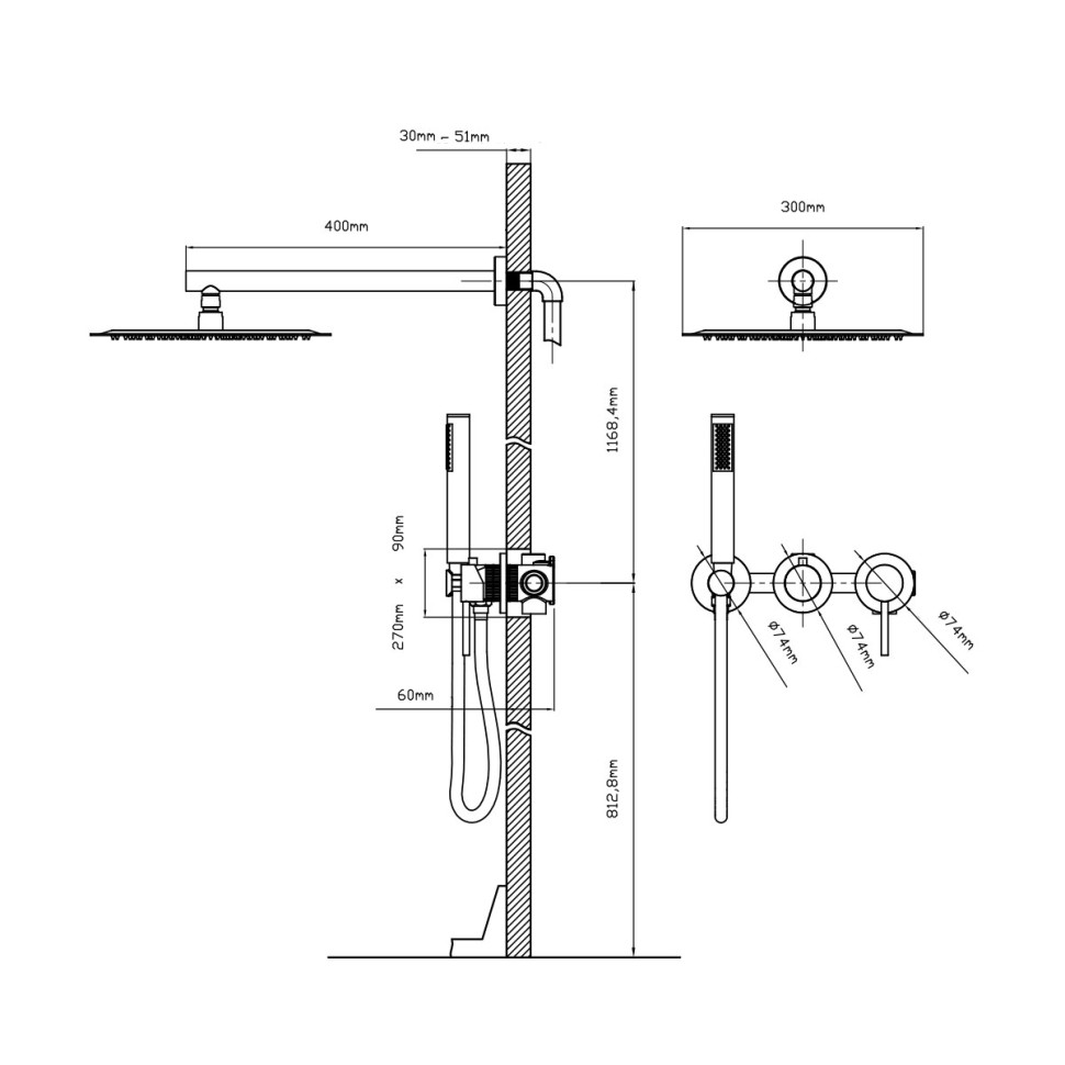 Душевой комплект Groove VSFW-4G01BN встраиваемый, 2 режима, 30см верх душ, брашированный никель