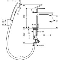 Смеситель для раковины Hansgrohe Rebris S с гигиеническим душем, 72215670 черный матовый