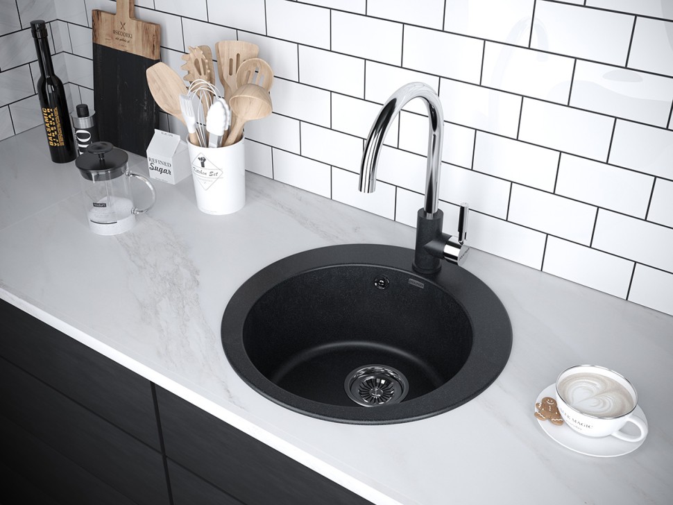Мойка GELEGEN 50, IT-GRANIT, PM404800-BLM, черный металлик, D475 мм, Paulmark