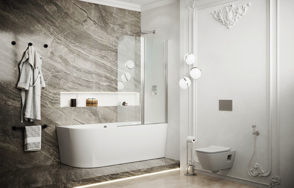 Шторка для ванны Ambassador Bath Screens 16041118 (90х140) хром,стекло прозрачное,распашная-складная,1 место