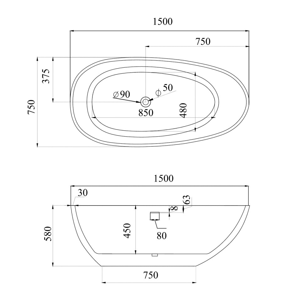Акриловая ванна ABBER AB9356-1.5 белая