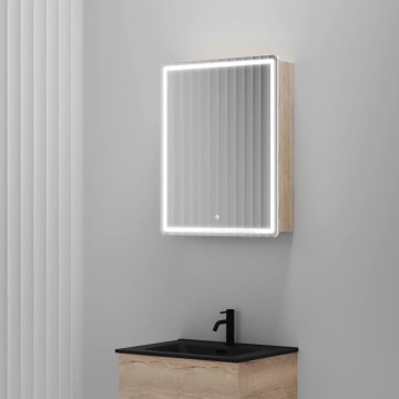 Зеркальный шкаф для ванной комнаты SANCOS Mirror 590x150х740 мм, с LED подсветкой, цвет дуб галифакс натуральный , арт. MI60EG