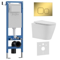 Комплект 3в1 IBERICA BLANCA инсталляция SILENCIO MINI, унитаз BURGOS ALTO белый, кнопка смыва ESTI-Q золото глянцевое (IB.001M.BRA.234.836)