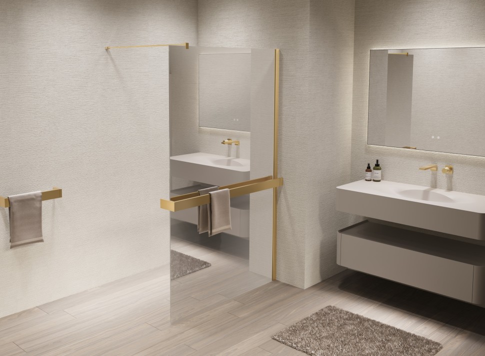 Душевая перегородка Walk-In VSW-1HR100MRG, 1000*2000, матовый золотой, стекло зеркальное