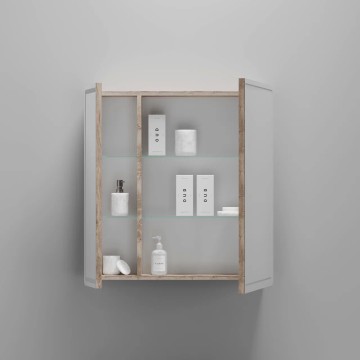 Зеркальный шкаф для ванной комнаты SANCOS Mirror 690x150х740 мм, с LED подсветкой, цвет дуб галифакс натуральный, с розеткойарт. MI70EG