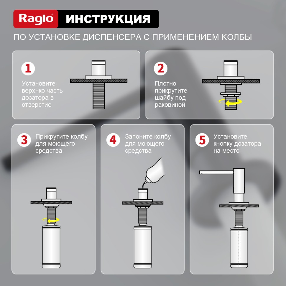 Кухонный диспенсер для моющего средства Raglo черный R720