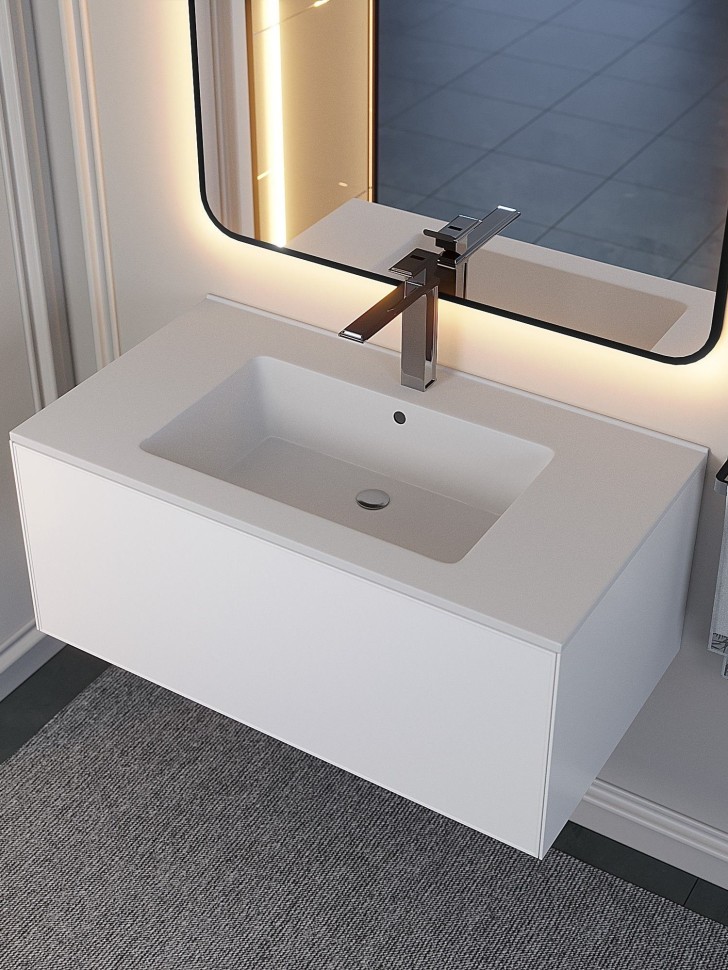 Раковина для ванной 86 см, Uperwood Parma Quartz, белая матовая, жасмин