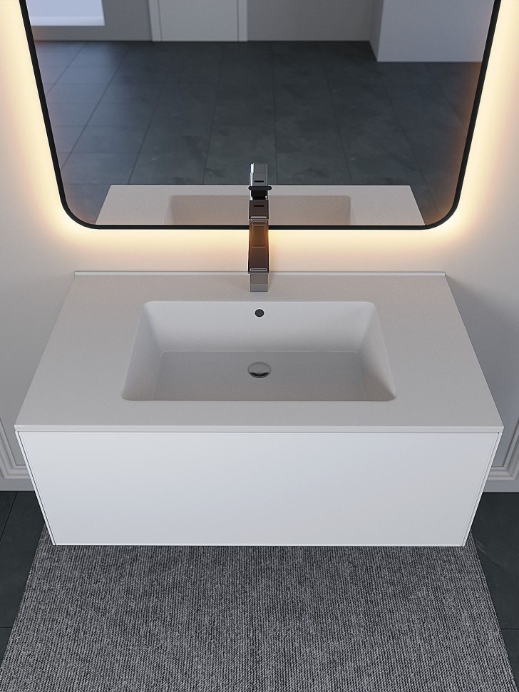 Раковина для ванной 86 см, Uperwood Parma Quartz, белая матовая, жасмин