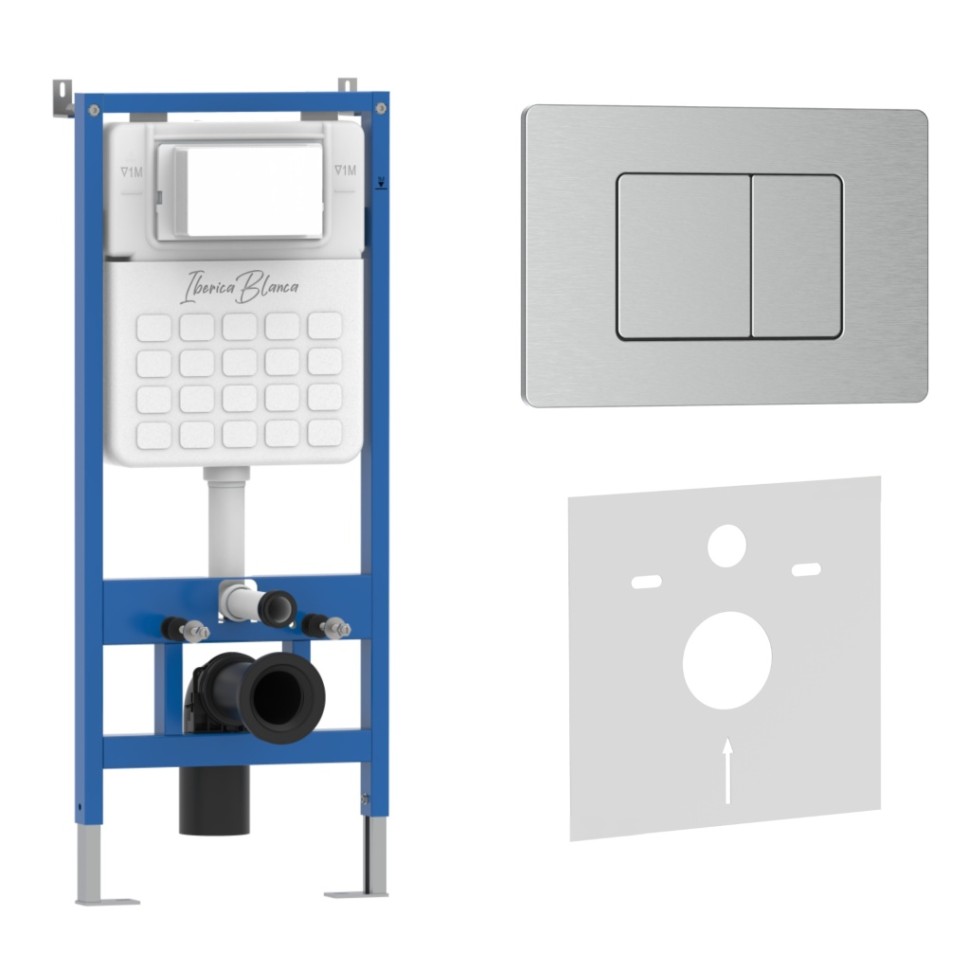 Комплект 2в1 IBERICA BLANCA инсталляция SILENCIO, кнопка смыва INOX-C хром матовый (IB001.1132)