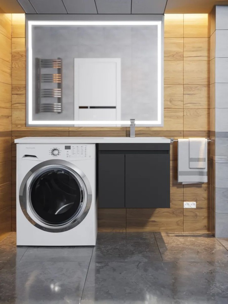 Тумба под стиральную машину подвесная Uperwood Magenta 55х50х55 см, черная, с дверцами