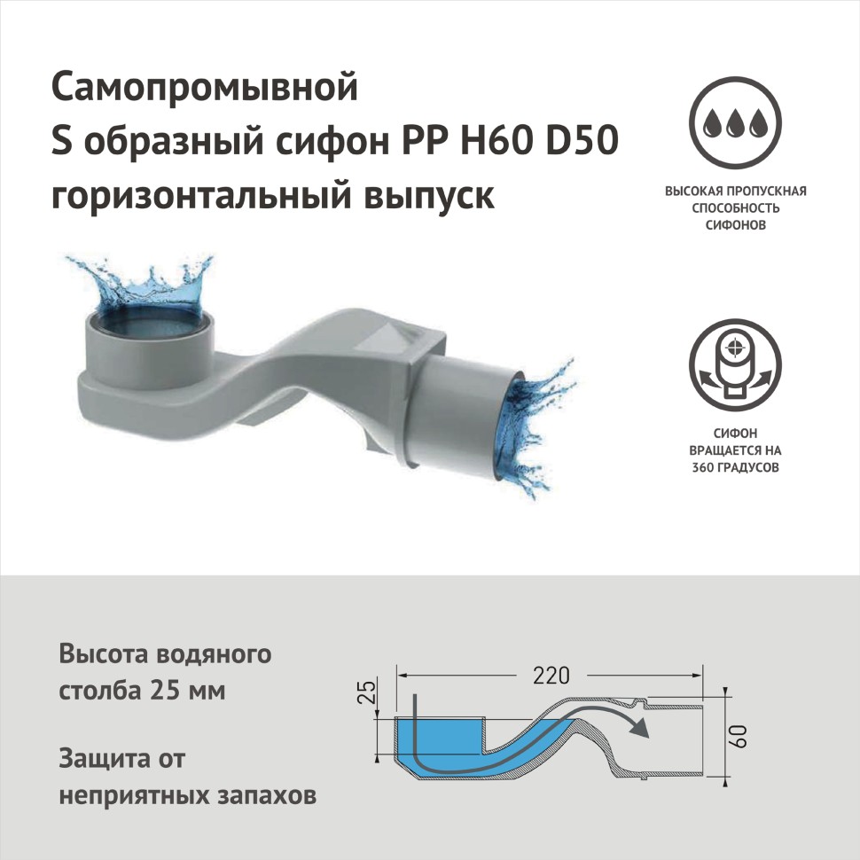 Желоб BERGES водосток В1 Keramik 300, матовый хром, S-сифон D50 H60 боковой