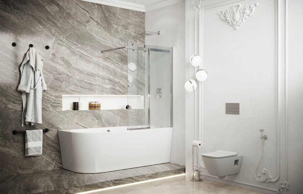 Шторка для ванны Ambassador Bath Screens 16041116 (100х140) хром,стекло прозрачное,раздвижная,1 место