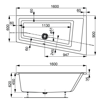 Акриловая ванна VAGNERPLAST Кавалло / Cavallo OFFSET 160x90 Left