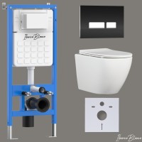 Комплект 3в1 IBERICA BLANCA инсталляция SILENCIO, унитаз BILBAO ALTO белый, кнопка смыва CRYSTAL-R черный глянцевый (IB001.BLA.231.2211)