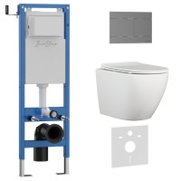 Комплект 3в1 IBERICA BLANCA инсталляция SILENCIO MINI, унитаз BILBAO ALTO белый, кнопка смыва INOX-R вороненая сталь (IB.001M.BLA.234.1502)