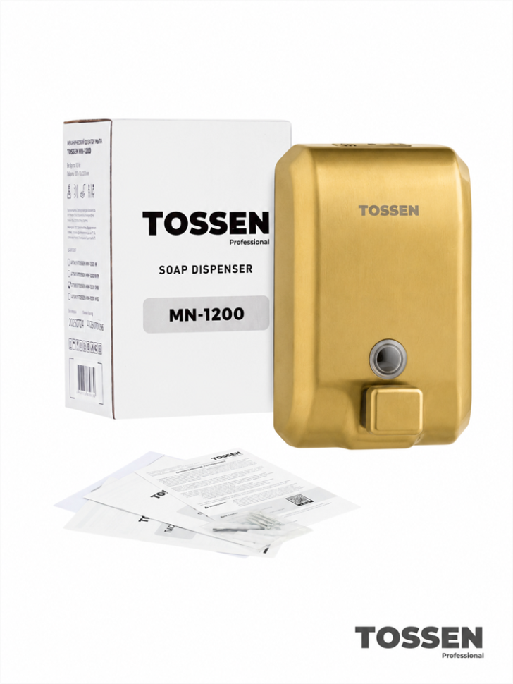 TOSSEN MN-1200 MS - механический диспенсер жидкого мыла (коллекция «Золотая сталь»)