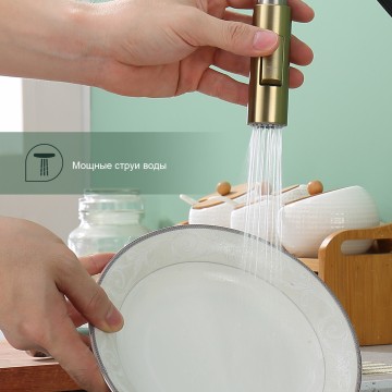 Смеситель Splenka для кухни с выдвижным изливом S204.49.03 Золотой сатин