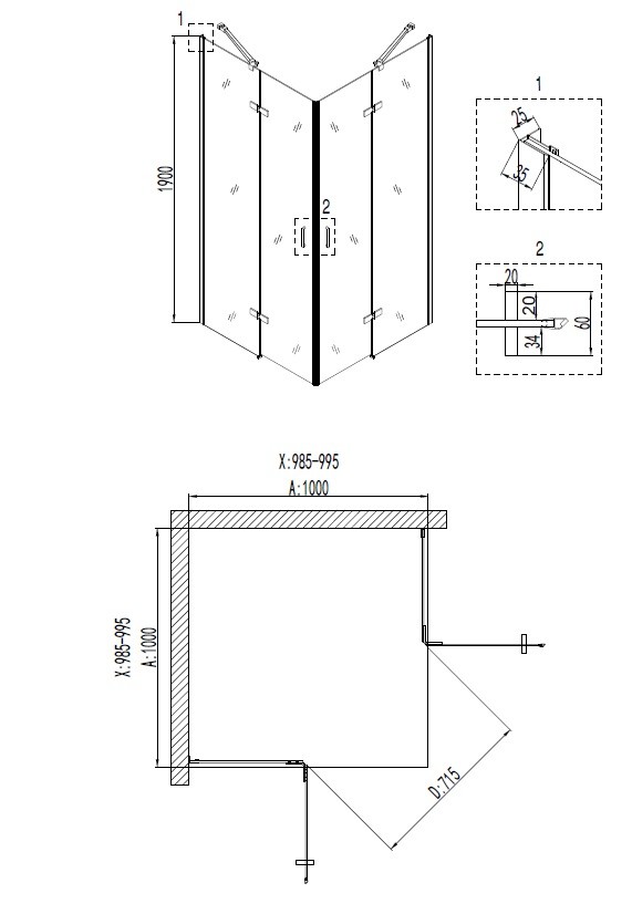 Душевое ограждение Niagara Nova NG-6614-08 (100х100х190) квадрат,хром,двери распашные,стекло прозрачное,1 место