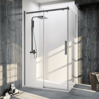Боковая панель Veconi KP-06GR, 900x1950, брашированный графит, прозрачное стекло