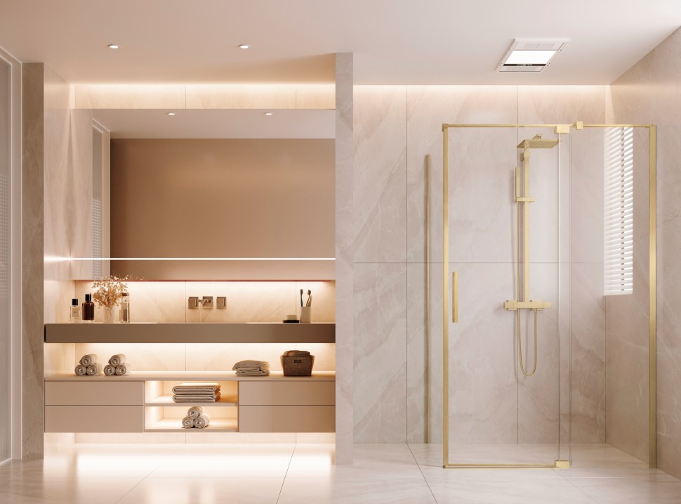 Душевой уголок Экстенза (Extenza) VSR-4EX101110CLG, 1000/1100*1000, брашированное золото, стекло прозрачное