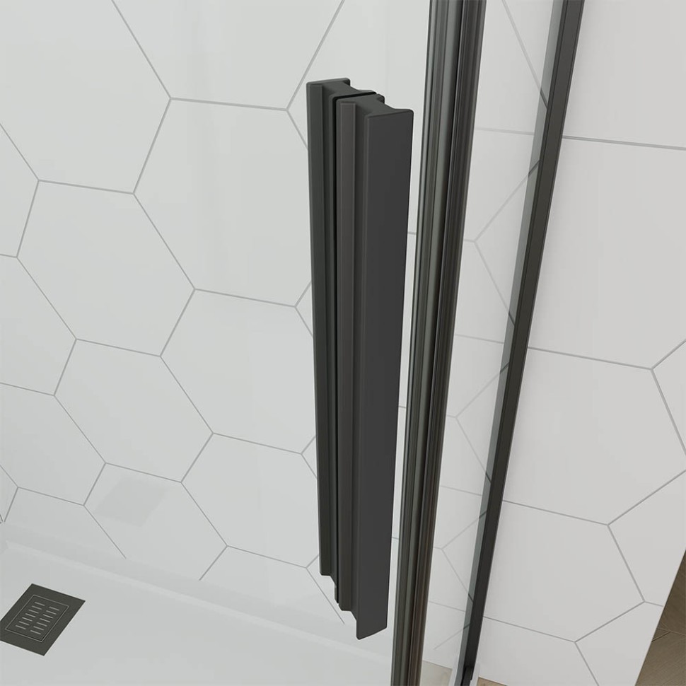 Душевой угол Veconi Ottimo P10 B, 900x900x1900, черный матовый, стекло тонированное матовое