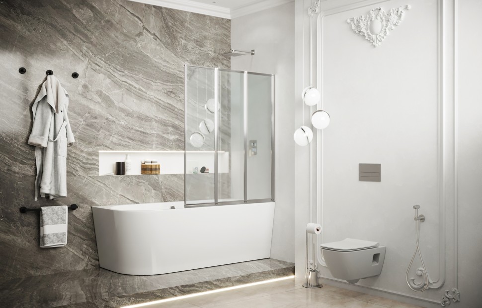 Шторка для ванны Ambassador Bath Screens 16041113 (90х140) хром,стекло прозрачное,складная,1 место