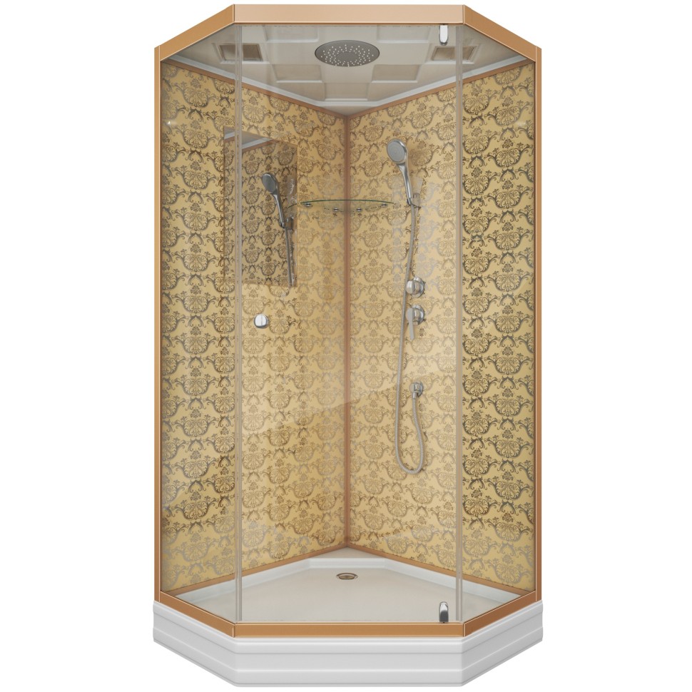 Душевая кабина Niagara Luxe NG-7701DG (90x90х210) низкий поддон(15см),дверь распашная,стенки золото,3 места
