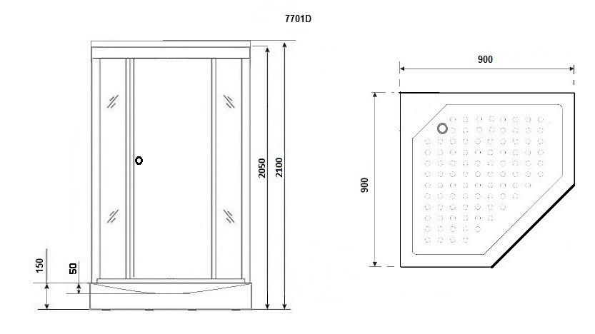 Душевая кабина Niagara Luxe NG-7701DG (90x90х210) низкий поддон(15см),дверь распашная,стенки золото,3 места