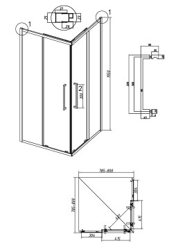 Душевое ограждение Grossman Cosmo 300.K33.02.8080.21.02 (80х80х195) квадрат,раздвижная,черный матовый,стекло шиншилла, 1 место