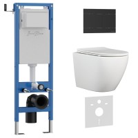 Комплект 3в1 IBERICA BLANCA инсталляция SILENCIO MINI, унитаз BILBAO ALTO белый, кнопка смыва INOX-R черный матовый (IB.001M.BLA.234.1504)