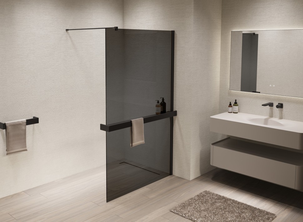 Душевая перегородка Walk-In VSW-1HR110CGB, 1100*2000, черный, стекло тонированное