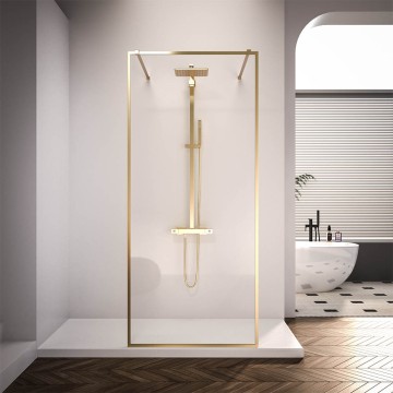 Душевая перегородка Veconi Korato KR-90G, 1100x2000, брашированное золото, стекло прозрачное
