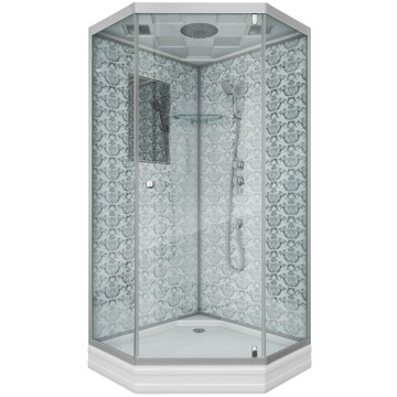 Душевая кабина Niagara Luxe NG-7701DW (90x90х210) низкий поддон(15см),дверь распашная,стенки серебро,3 места