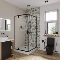 Душевое ограждение Niagara Nova NG-6802-08ВLACK (100х100х195) квадрат,черный,дверь распашная,стекло прозрачное,1 место