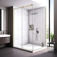 Душевой угол Veconi Rovigo RV-075G, 1600х1000х2000 золото брашинг, стекло прозрачное