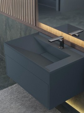 Раковина для ванной кварцевая Uperwood Lotus Quartz 80х50х13 см, серая матовая, бетон