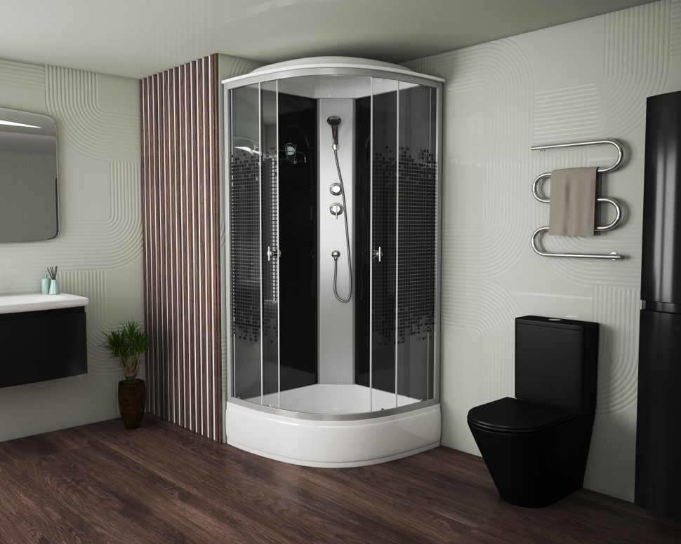 Душевая кабина Niagara Eco NG-3504-14BLACK (90х90х215) средний поддон(26см),стекло мозаика,4 места