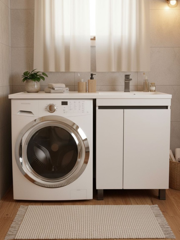 Тумба под стиральную машину напольная Uperwood Magenta 55х50х76,5 см, белая/графит, с дверцами