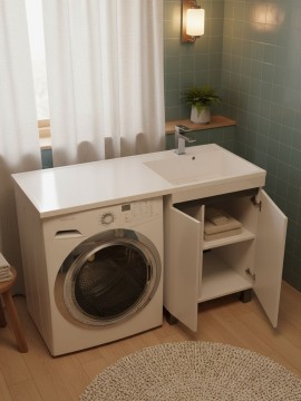 Тумба под стиральную машину напольная Uperwood Magenta 55х50х76,5 см, белая/графит, с дверцами