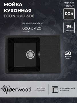 Кухонная мойка из искусственного камня Uperwood ECON UPD-506-004, прямоугольная, черная матовая
