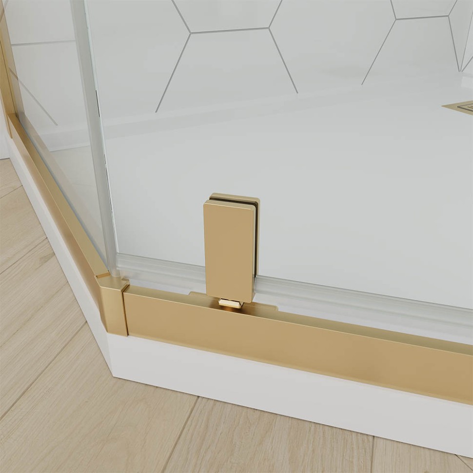 Душевой угол Veconi Ottimo P10 G, 900x900x1900, золото брашинг, стекло тонированное матовое