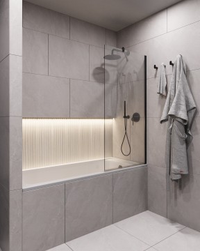 Timo Шторка для ванны TC-90/03C-8 в узком профиле черный 1400*900, стекло прозрачное 8 мм