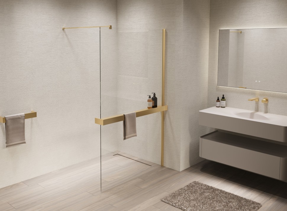 Душевая перегородка Walk-In VSW-1HR110CLG, 1100*2000, матовый золотой, стекло прозрачное