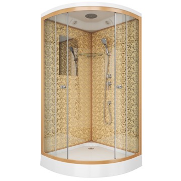 Душевая кабина Niagara Luxe NG-7701G (90x90х210) низкий поддон(15см),дверь раздвижная,стенки золото,3 места