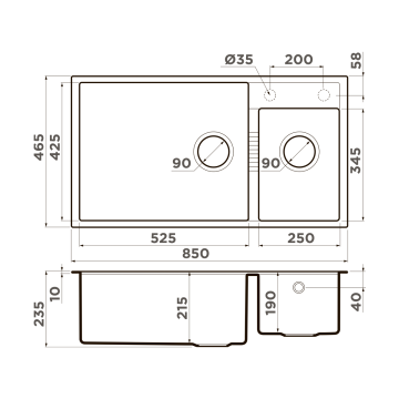 Кухонная мойка Omoikiri Tedori 85-2-U-GR Tetogranit/leningrad grey