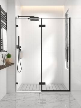 Душевая дверь распашная Veconi Premium Alassio B, 1400х2000, черный матовый, стекло прозрачное осветленное